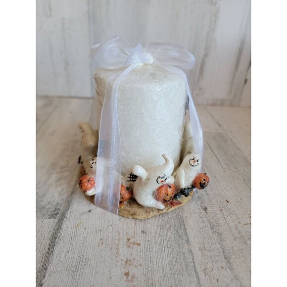 Vintage rustic pillar ghost candle Halloween prop home decor - Picture 4 of 9